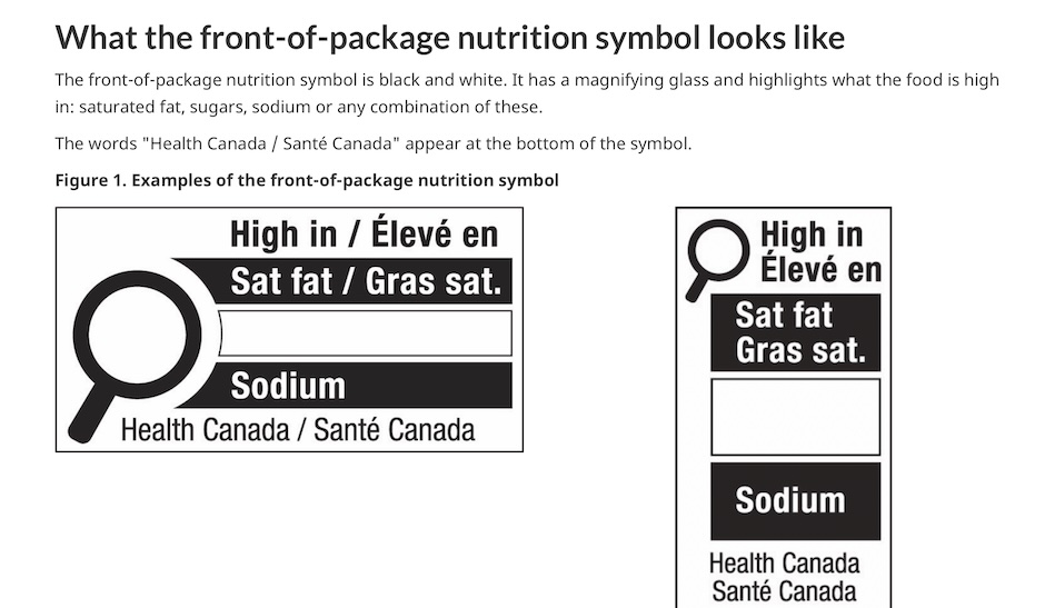 Close Up of New Nutrition Government of Canada Front of Product Nutrition Label.