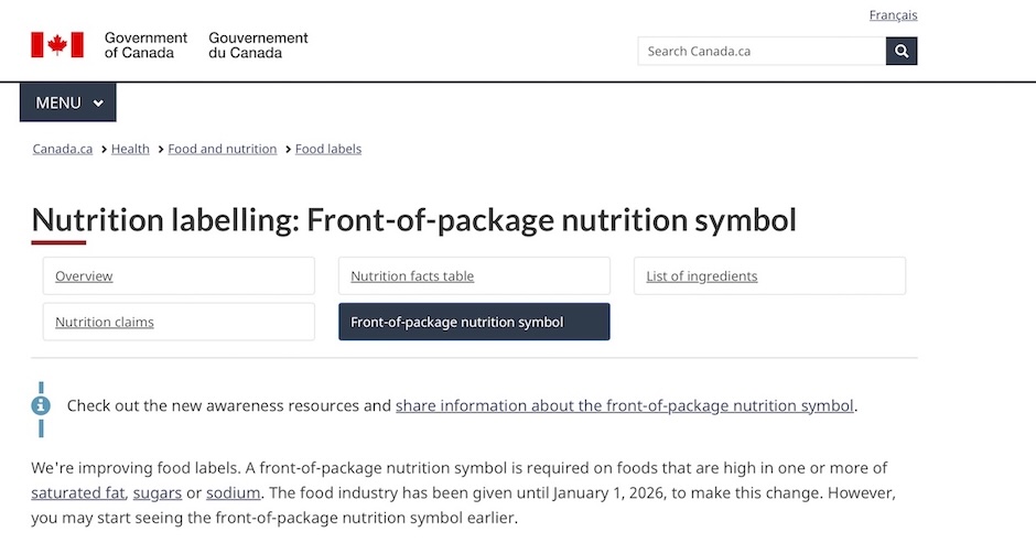 Government of Canada Front of Product Nutrition Label update